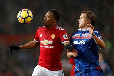 Manchester United's Anthony Martial, left, was in fine form against Stoke City. Carl Recine / Action Images via Reuters