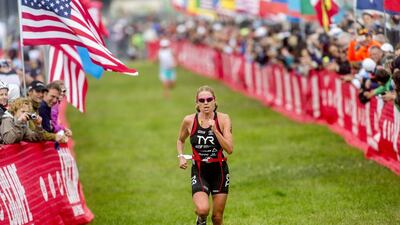 Sarah Haskins finishes first in the women's division during the 34th annual Escape from Alcatraz Triathlon in San Francisco on Sunday. Noah Berger / Reuters / June 1, 2014