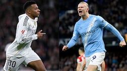 Real Madrid's Kylian Mbappe and Erling Haaland of Manchester City. AFP; Getty Images