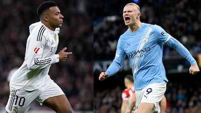 Real Madrid's Kylian Mbappe and Erling Haaland of Manchester City. AFP; Getty Images