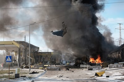 Smoke rises after a Russian Shahed drones attack on a petrol station in Kramatorsk, Donetsk, Ukraine. EPA