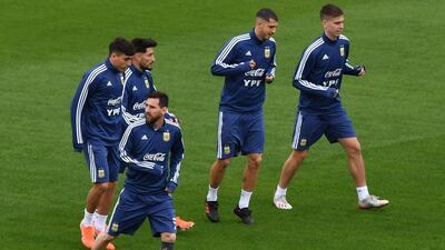Argentina players take part in training exercises at the Pacaembu Stadium. AFP