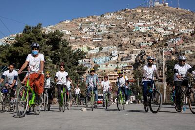 Peace on Wheels hopes to promote young people's participation in the peace process. Activists took to their bikes on Friday morning, cycling about 20 kilometres through Kabul. Stefanie Glinski for The National