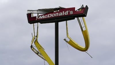 A McDonald's sign is seen damaged after Hurricane Laura passed through Iowa, Louisiana, US. Reuters