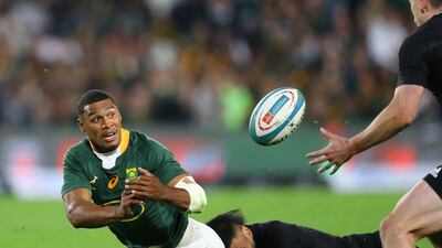 South Africa's Damian Willemse offloads. EPA