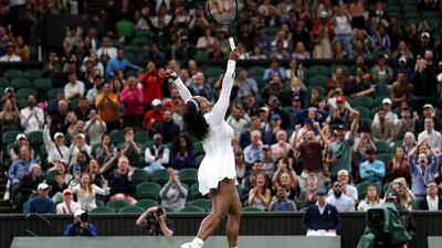 Serena Williams of United States celebrates breaking serve against Harmony Tan of France. Getty Images