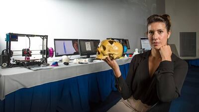 Professor Mia Woodruff, Queensland University of Technology, was at Expo 2020 Dubai to show visitors to the Australian Pavilion how 3D printers can be used to create limb and tissue replacement for patients. Photo: Queensland University of Technology