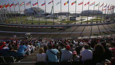 Spectators watch the race during the first Russian Grand Prix in Sochi on Sunday. Maxim Shemetov / Reuters