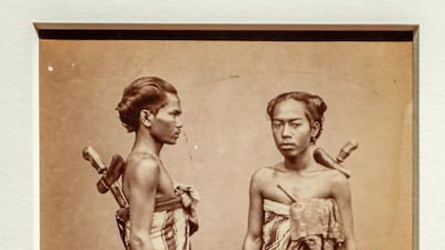 Herman Salzwedel (ca. 1855-after 1904). Portrait of a young girl and boy, Indonesia, 1877-90. Print on aristotype paper. Paris, Musee du quai Branly - Jacques Chirac. Victor Besa / The National