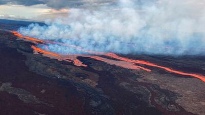 The Mauna Loa volcano is seen erupting from vents on the Northeast Rift Zone on the Big Island of Hawaii. US Geological Survey / AP