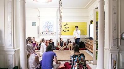 Master Daae Kim leads a Brain Sensitizing: Brain Energy Awareness Training session. Reem Mohammed / The National