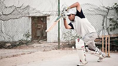 Rameez Shahzad, a UAE national player who is making his mark in English league cricket, bats during net practice at the Pakistan Association Club in Dubai.