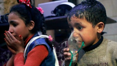Children are treated following an alleged poison gas attack in the rebel-held town of Douma, near Damascus, Syria. AP