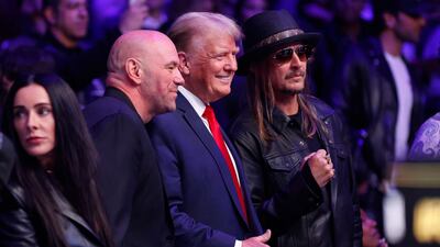 Former US President Donald Trump, UFC president Dana White, and musician Kid Rock pose for a photo at UFC 295. Getty Images