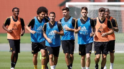 Dedryck Boyata, Axel Witsel, Eden Hazard, Leander Dendoncker, Adnan Januzaj and Thomas Meunier during training. Reuters