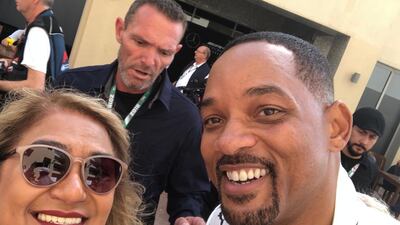 The 50-year-old Hollywood star took a selfie with Ana Hill, who had flown in to catch the Abu Dhabi F1 at the Paddock Club. Photo / Supplied