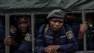 Former members of the Armed Forces of the Democratic Republic of Congo (FARDC) and police officers who allegedly surrendered to M23 rebels arrive in Goma, Congo. AP