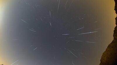 The image, which features more than 70 meteors and fireballs, is a composite made from dozens of pictures taken during the peak of the Geminids meteor shower in December. Courtesy: Prabhakaran Andiappan