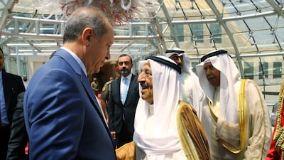 Turkish president Recep Tayyip Erdogan and Sheikh Sabah Al Ahmad, Emir of Kuwait, discussed Qatar and its dispute with its Gulf neighbours. AP