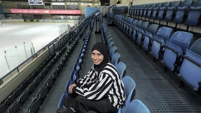 Fatima Al Ali, the first Emirati and Arab female to officiate in a IIHF World Cup, at Zayed Sports City, Abu Dhabi. Chris Whiteoak / The National