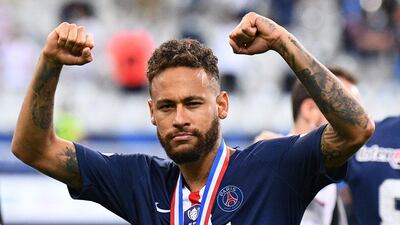 Neymar celebrates after winning the French Cup final. AFP