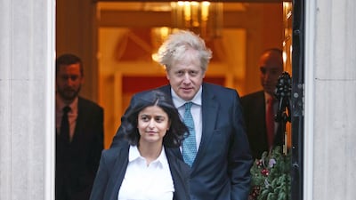 Prime Minister Boris Johnson with Munira Mirza, Director of the Number 10 Policy Unit, who has resigned after the PM failed to apologise for using a "scurrilous" Jimmy Savile slur against Sir Keir Starmer. PA.