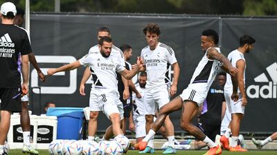Real Madrid players including Eder Militao training at UCLA (University of California) in Los Angeles. AFP