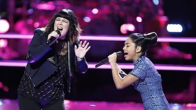 Missy Robertson and Anatalia Villaranda compete on The Voice US. Courtesy Tyler Golden / NBC