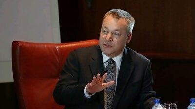 DUBAI, UNITED ARAB EMIRATES - Mar 15,2011: Stephen Elop, Nokia CEO talking to media during the roundtable interview at Atlantis Hotel on Palm Jumeirah in Dubai. (Pawan Singh / The National) For Business. Story by David George