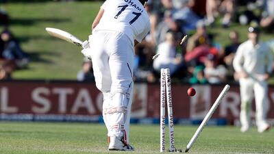 Mohammed Shami is bowled during India;s first innings in Christchurch. AP