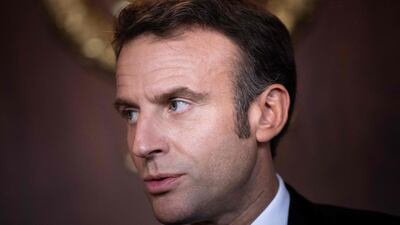 Mr Macron speaks during the environment-focused event. AFP