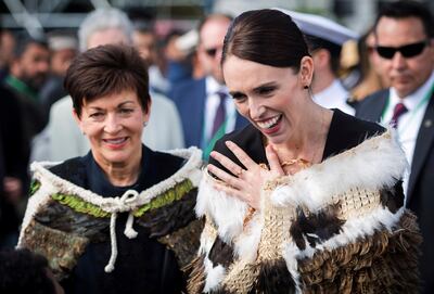 New Zealand Prime Minister Jacinda Ardern wore a traditional Maori cloak for the Christchurch memorial service. Mark Tantrum via AP