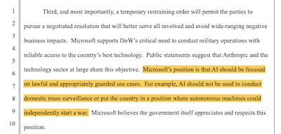Microsoft filed an amicus brief in support of Anthropic as battles the US Department of Defence in court. Photo: Pacer
