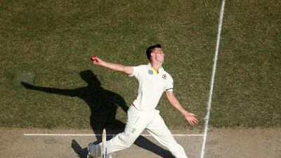 Mitchell Marsh of Australia bowls during the first day of the Test against Pakistan in Dubai on Wednesday. Warren Little / Getty Images