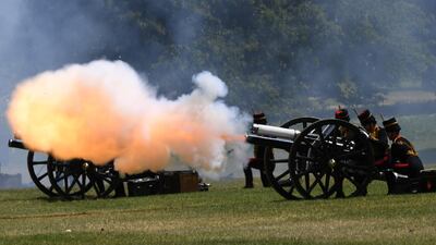 Members of the King's Troop Royal Horse Artillery fire a 82-gun double gun salute in Green Park to mark US President Donald Trump State visit to the UK in London. EPA