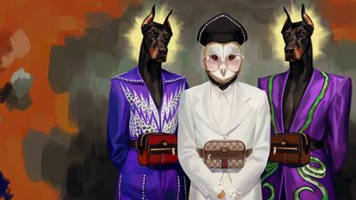 In this image, exclusive to The National's Luxury magazine, Ignasi Monreal has dobermanns flanking an owl, all wearing Gucci belt bags for the brand's spring/summer 2018 campaign