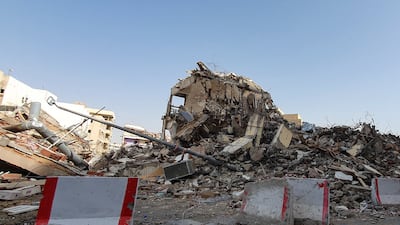 Piled up rubble is what remains of buildings on March 14, 2022, Jeddah, Saudi Arabia. AFP