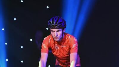 The red jersey is modelled during the launch of the 2016 Dubai Tour. Courtesy: Dubai Sports Council