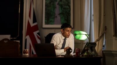 Mr Sunak during a call to Ukraine President Volodymyr Zelenskyy from his office. Photo: Simon Dawson / No 10 Downing Street