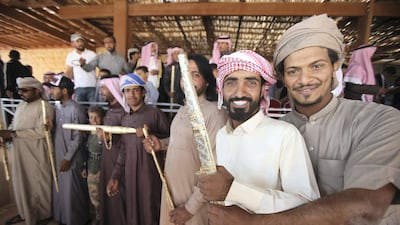 Swords are given to victorious Jordanian Bedouins