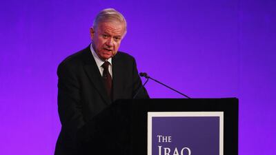 Sir John Chilcot presents the Iraq Inquiry Report into the UK government's involvement in the 2003 war in Iraq, at the Queen Elizabeth II Centre in London on July 6, 2016 in London, England. Dan Kitwood / Getty Images