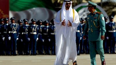 Sheikh Mohammed bin Zayed attends a graduation ceremony at the Police College in Abu Dhabi. (Christopher Pike / The National)