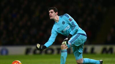 Thibaut Courtois of Chelsea shown in action during the Premier League match against Watford on Wednesday night. Clive Mason / Getty Images / February 3, 2016