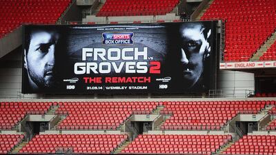 A sign at Wembley Stadium reveals the logo on March 4, 2014 for the Froch v Groves rematch scheduled to take place at the venue on May 31, 2014. Mike Hewitt / Getty Images