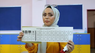 A woman shows a ballot paper at a polling station during the mayoral election re-run in Istanbul, Turkey. Reuters