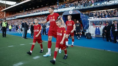 Liverpool Legend's Steven Gerrard leads out his team during the legends match at Ibrox Stadium, Glasgow. PA Photo. Picture date: Saturday October 12, 2019. Photo credit should read: Steve Welsh/PA Wire