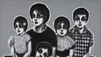 A portrait of a woman with her four children by Mohannad Orabi. Courtesy Ayyam Gallery