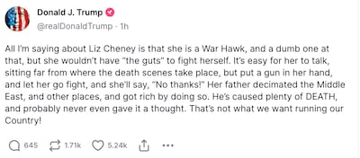 Donald Trump's Truth Social post on November 1, 2024. Photo: Screengrab