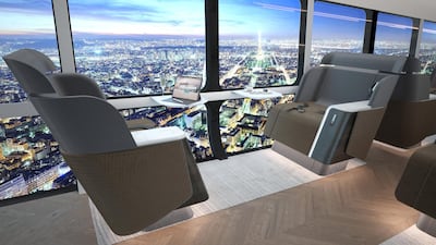All travellers have window seats thanks to floor-to-ceiling windows on the airships.