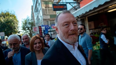 Co-leader of pro-Kurdish Peoples' Democratic Party (HDP) Sezai Temelli (C) arrives to give a press conference on Turkish military operation in Syria, in Istanbul, on October 13, 2019. AFP
